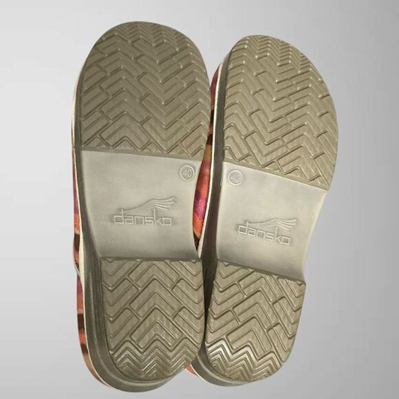 Dansko Clogs Womens 10 Canvas Pink Orange Brown Tan Striped Sunset Slip On EU-40 - Picture 7 of 12